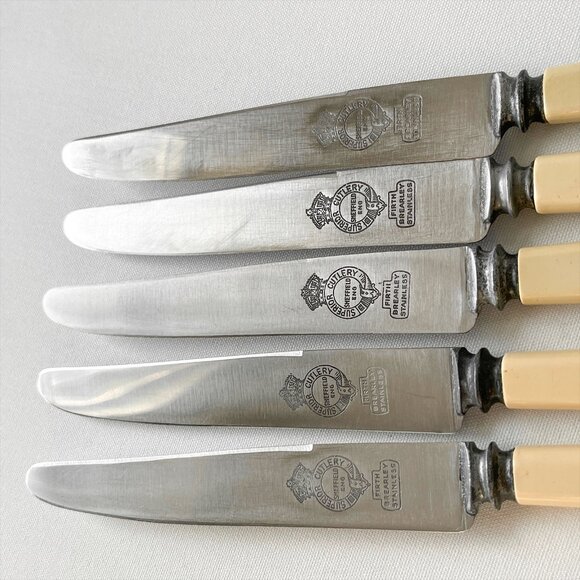 Vintage Superior Cutlery Sheffield Firth Brearley Set 5 Dinner Knives 9.5" MCM - Picture 8 of 9